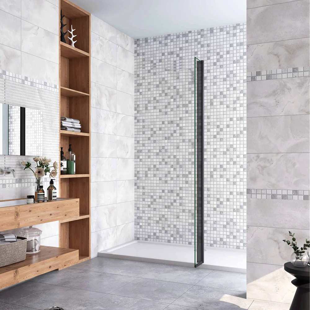 30-40x200cm Box Doccia Walk In Paretina Movibile Paraspruzzo Vetro Temperato da 8mm Trasparente Anticalcare Telaio Nero Opaco - Image 3