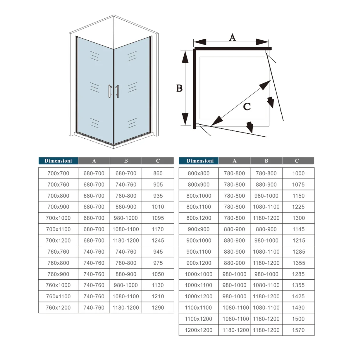 Aica 185 cm Box Doccia Angolare Doppia Porta Battente Vetro Temperato 5 mm Trasparente Profilo in Alluminio Processo di Elettroforesi - Image 9