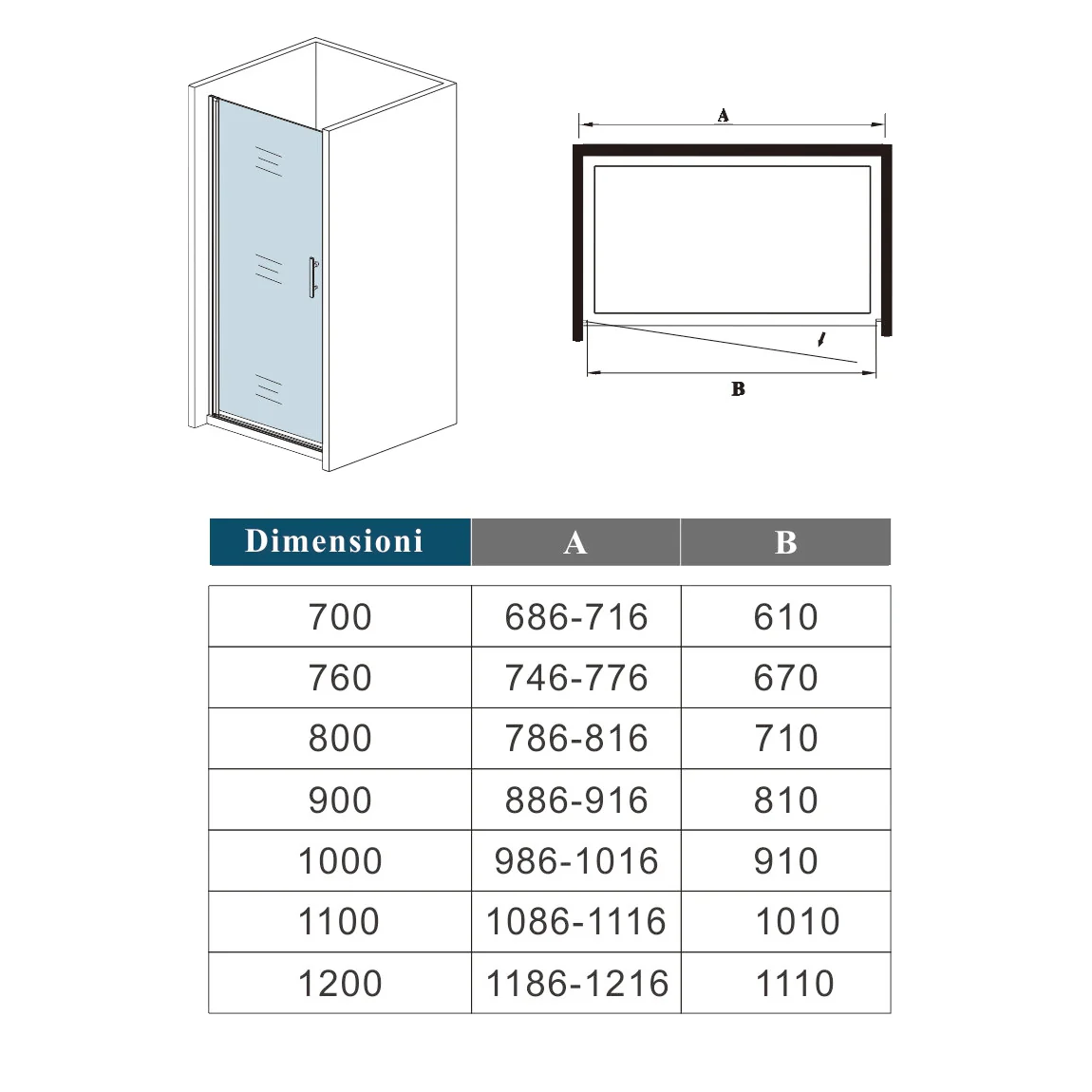 Aica 185 cm Box Doccia per Nicchia Porta Battente Vetro Temperato 5 mm Trasparente Profilo in Alluminio Processo di Elettroforesi - Image 9