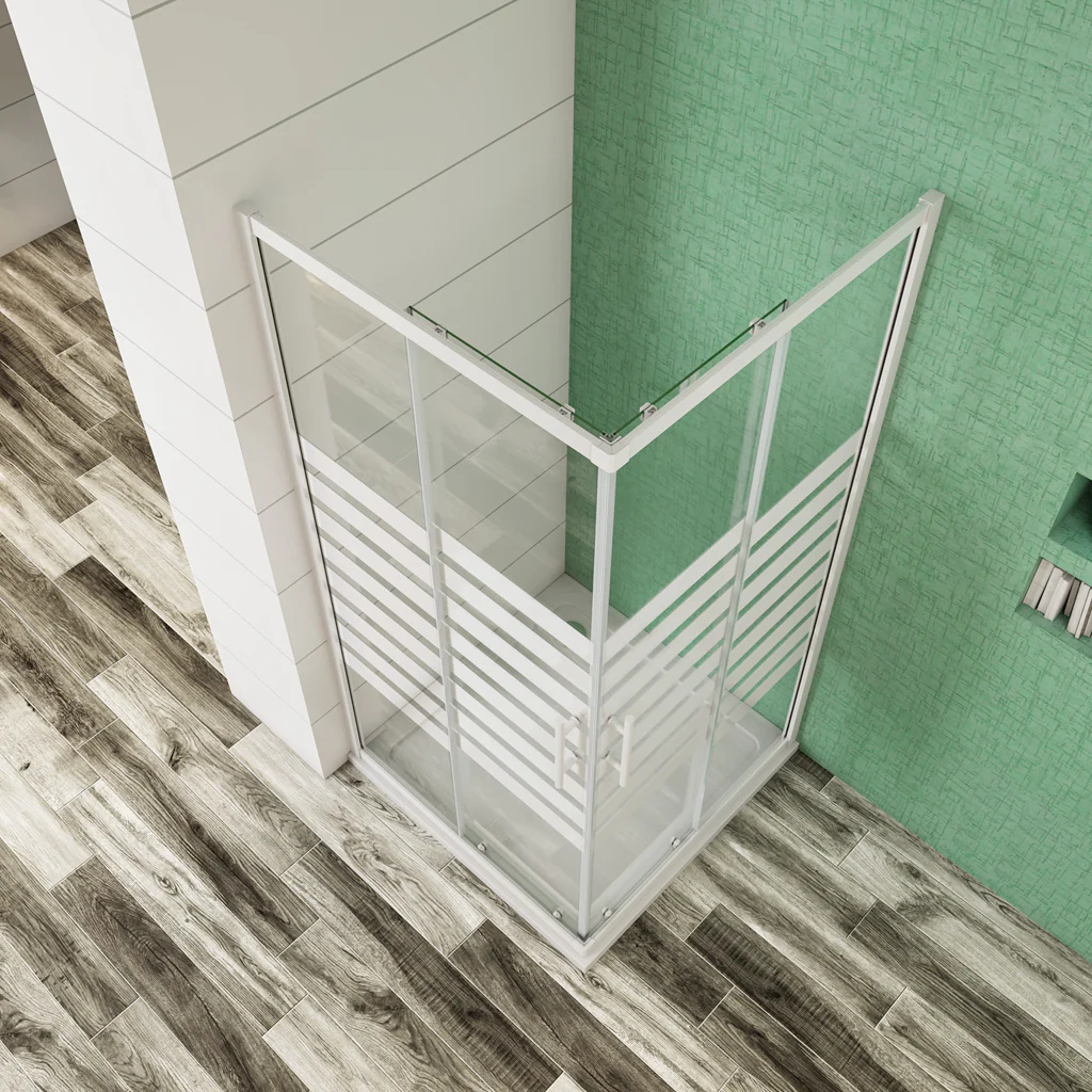 Aica 190 cm Box Doccia Angolare Porte Scorrevoli Vetro Temperato 5 mm Fascie Centrale in Serigrafato Bianco Telaio in Verniciato Bianco Opcao - Image 3