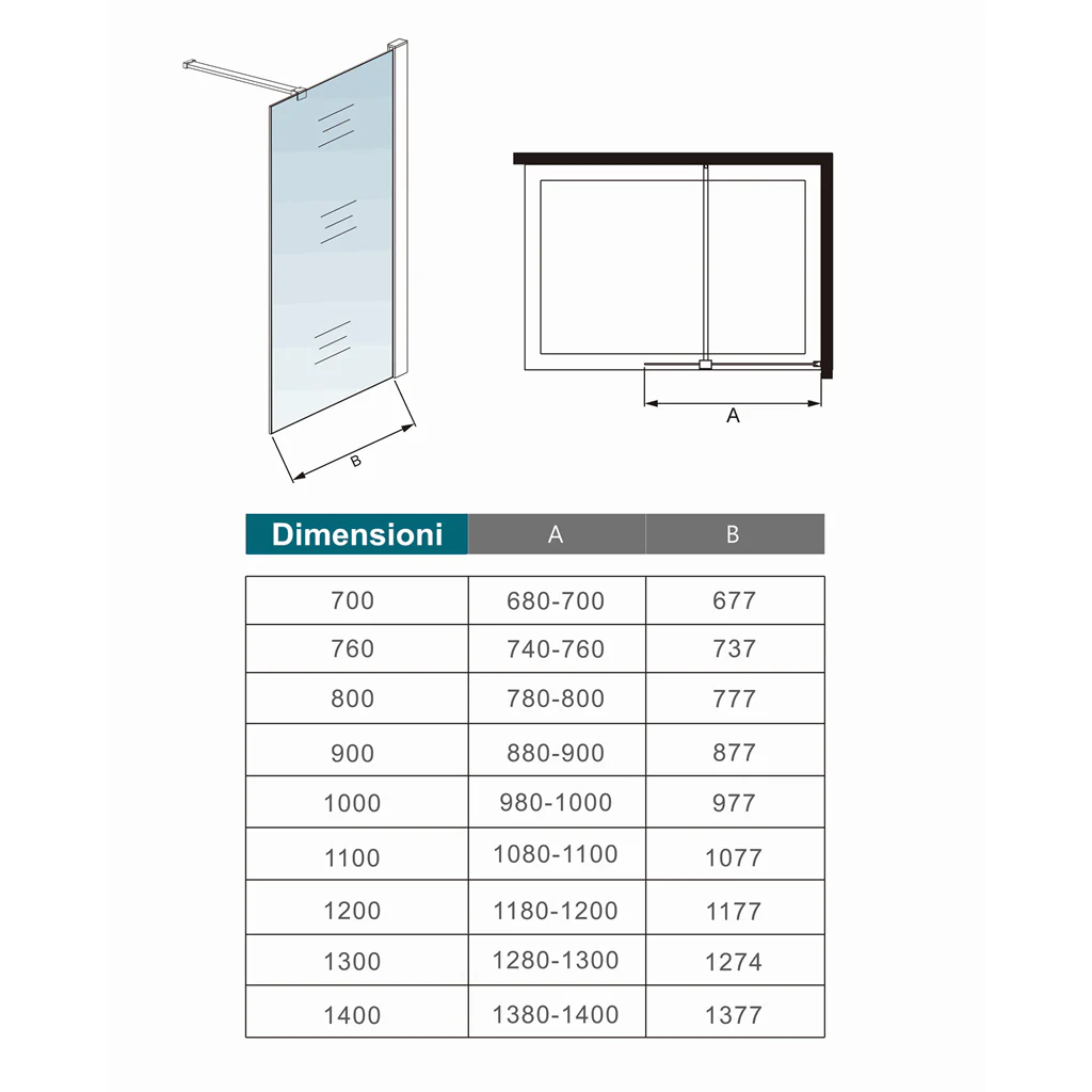 Aica 190 cm Parete Per Doccia Walk In Vetro Temperato Trasparente Anticalcare 8 mm inclusa Barra Stabilizzatrice Tagliabile da 90 cm - Image 8