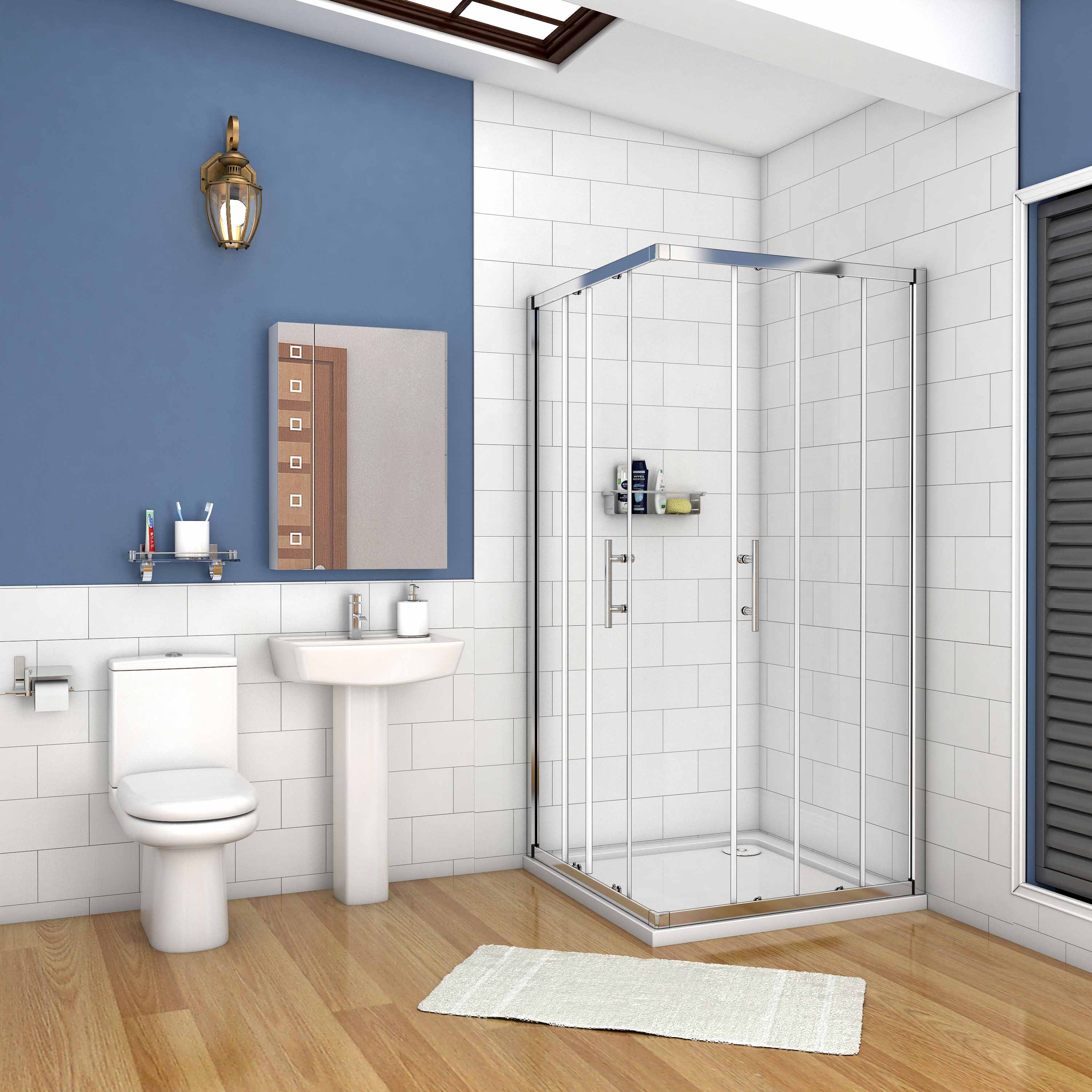 Aica 195 cm Box Doccia Angolare Doppie Porte Scorrevoli In Vetro 6mm Temperato Anticalcare Trasparente e Telaio Cromo Lucido - Image 3