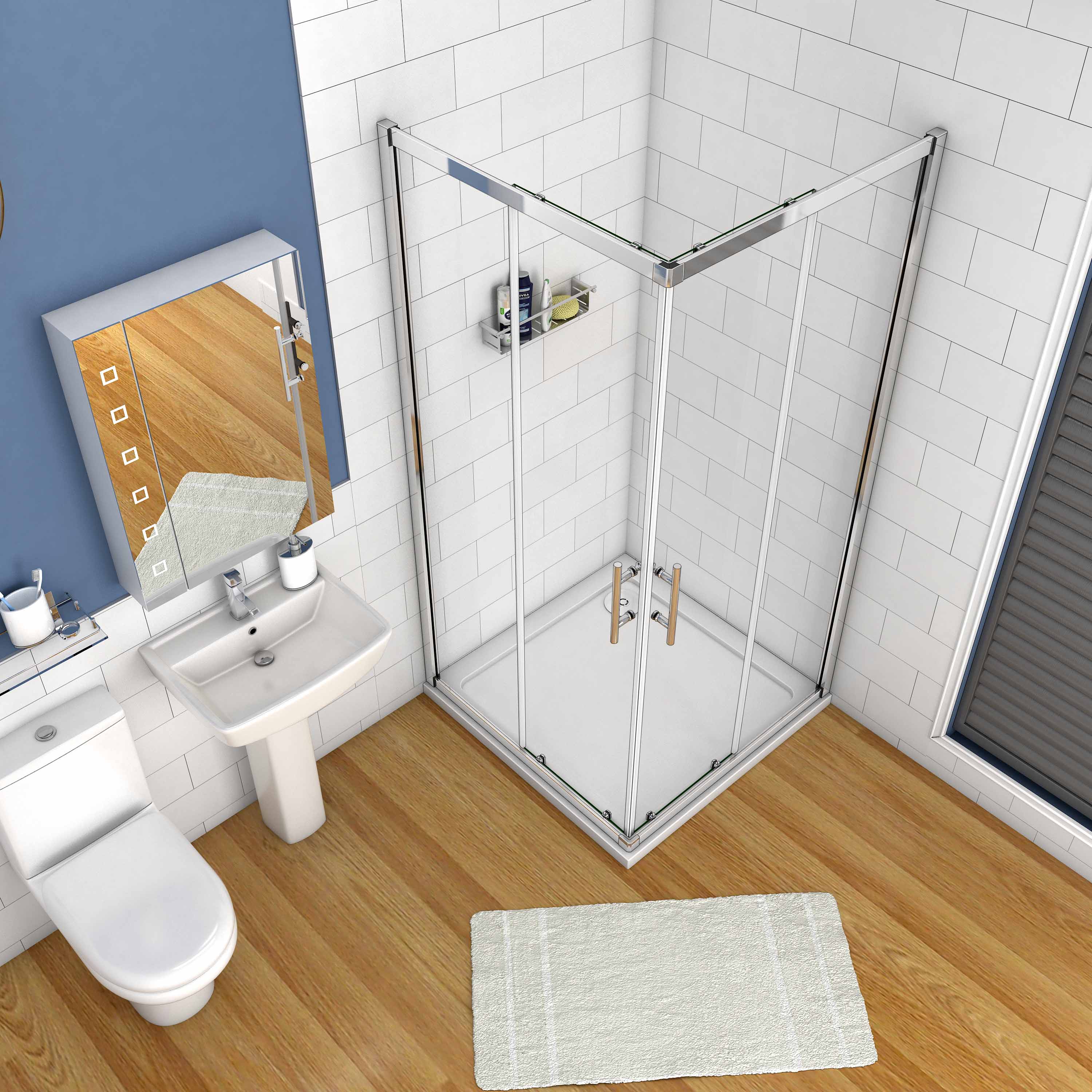 Aica 195 cm Box Doccia Angolare Doppie Porte Scorrevoli In Vetro 6mm Temperato Anticalcare Trasparente e Telaio Cromo Lucido - Image 4