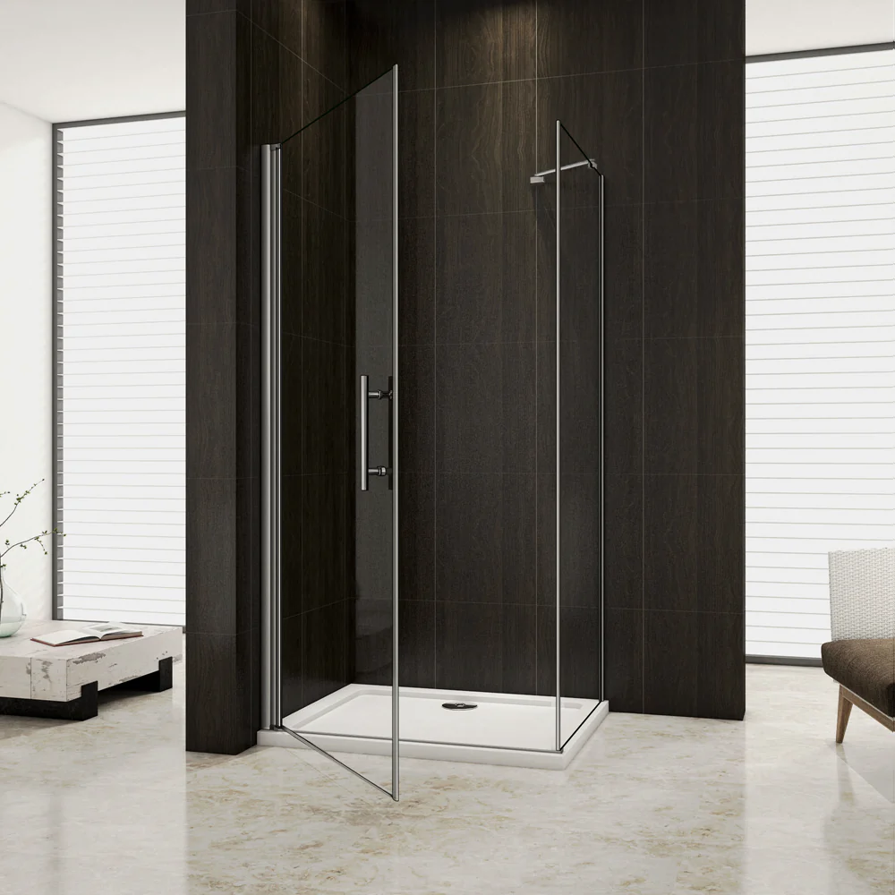 195 cm Box Doccia Angolare Porta Battente Pi?1 Parete Laterale Fissa Vetro 6mm Temperato Anticalcare Telaio e Barra Stabilizzatrice Cromato Lucido - Image 3