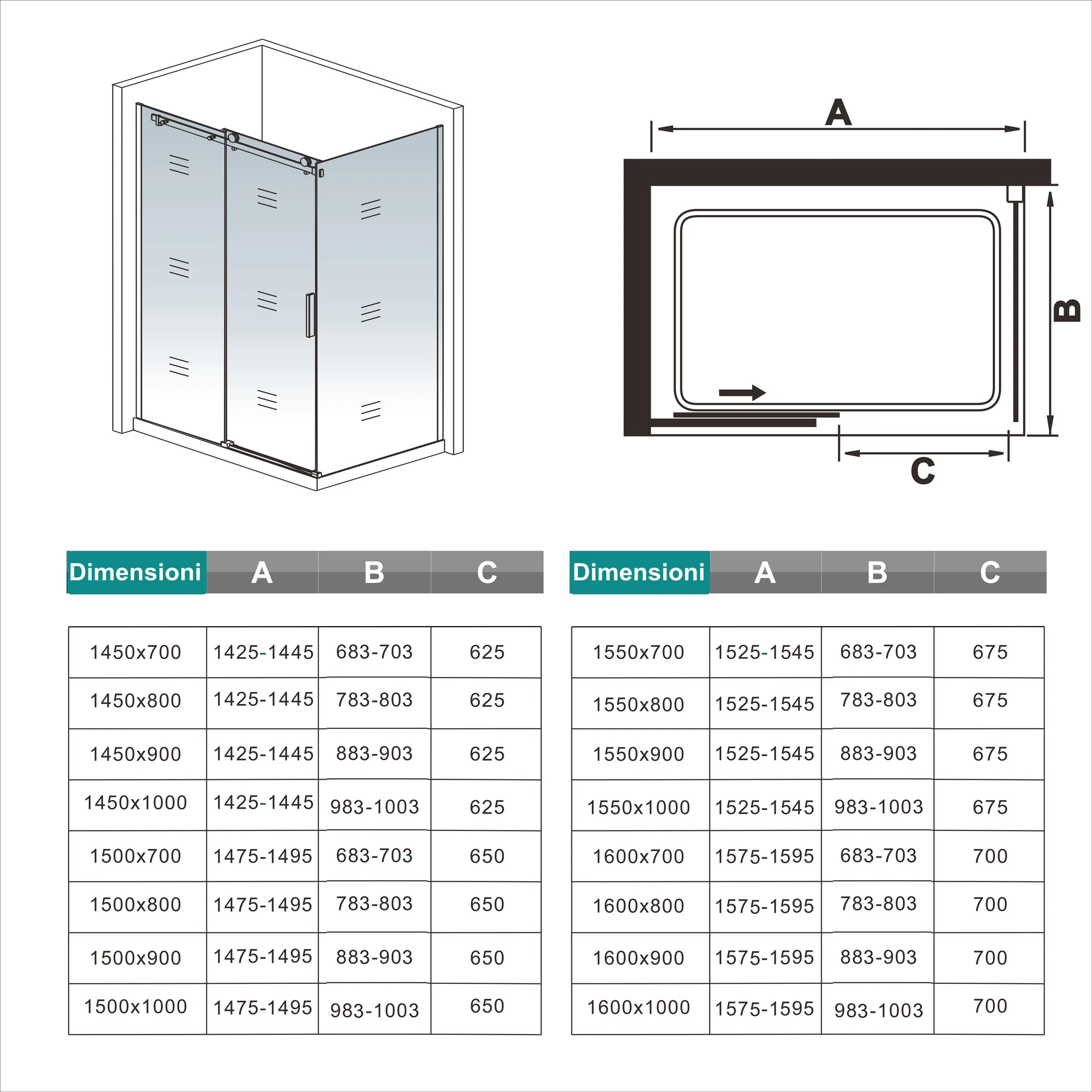 Aica 195cm Box Doccia Angolare Porta Scorrevole Ingresso Laterale Vetro 8mm Temperato Anticalcare Trasparente Telaio Cromato Lucido - Image 12