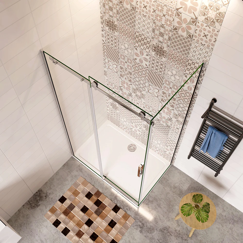 Aica 195cm Box Doccia Angolare Porta Scorrevole Ingresso Laterale Vetro 8mm Temperato Anticalcare Trasparente Telaio Cromato Lucido - Image 3