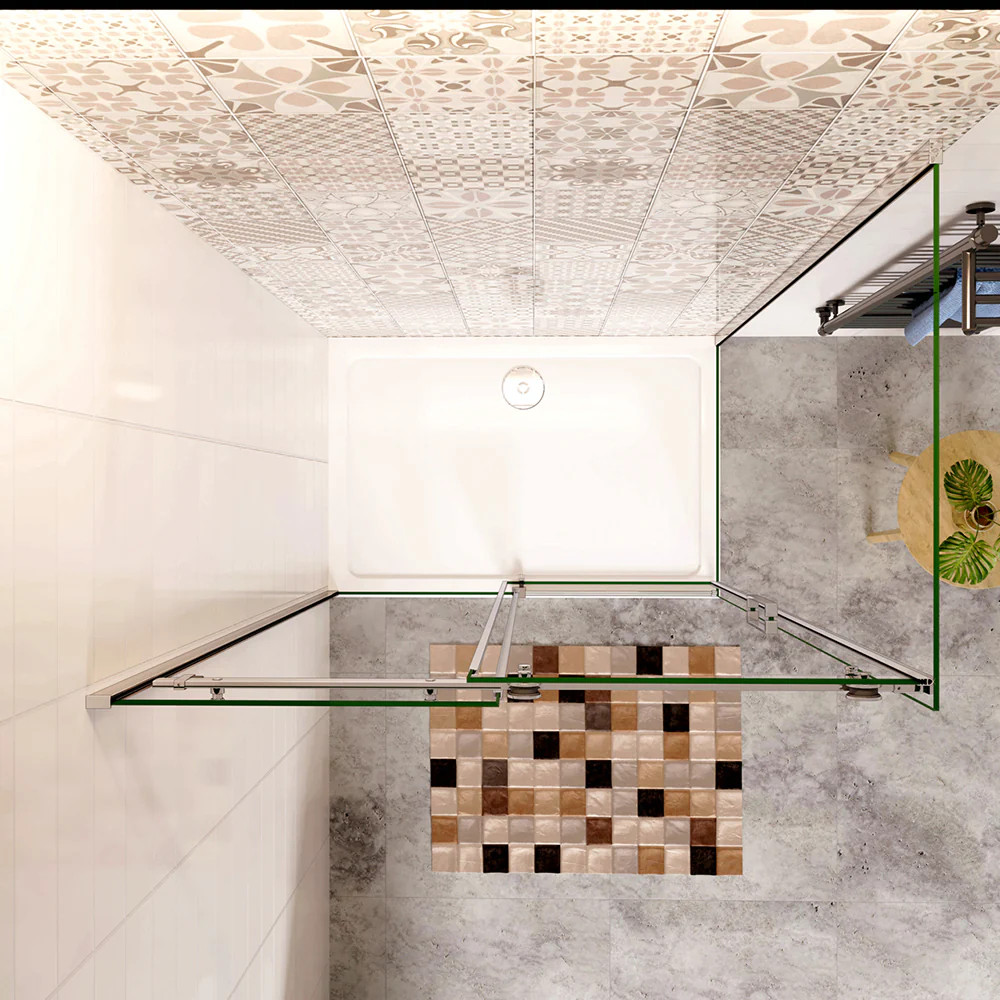 Aica 195cm Box Doccia Angolare Porta Scorrevole Ingresso Laterale Vetro 8mm Temperato Anticalcare Trasparente Telaio Cromato Lucido - Image 4