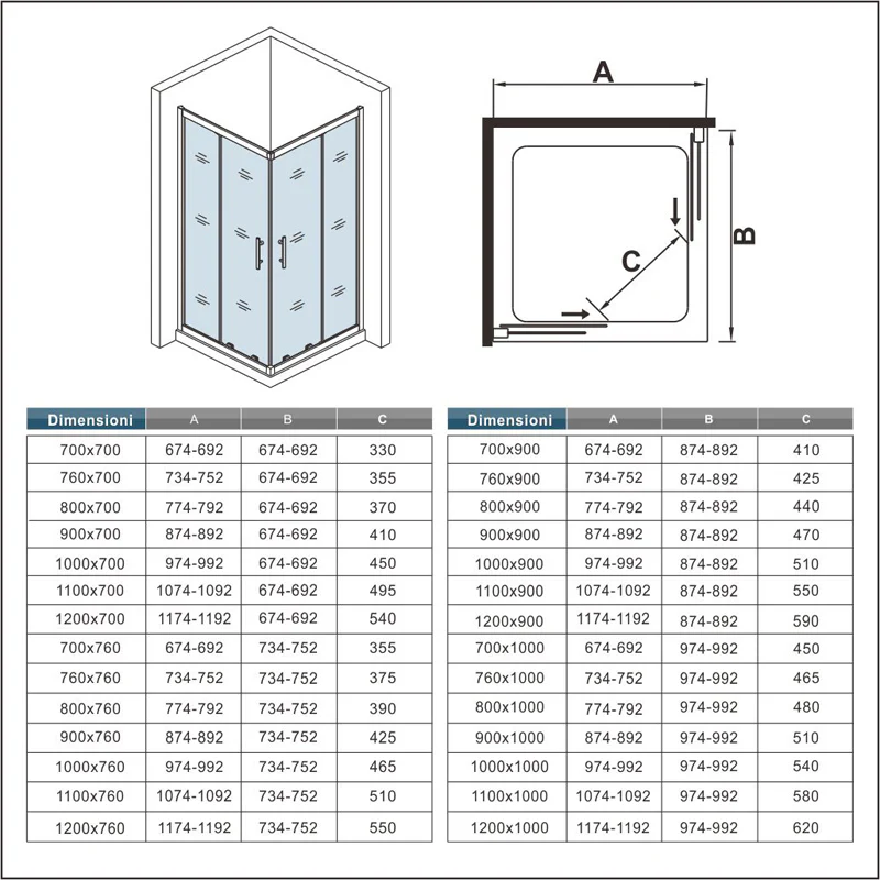 Aica Cabina Doccia Angolare Scorrevole Vetro Temperato Opaco 6mm - Image 6