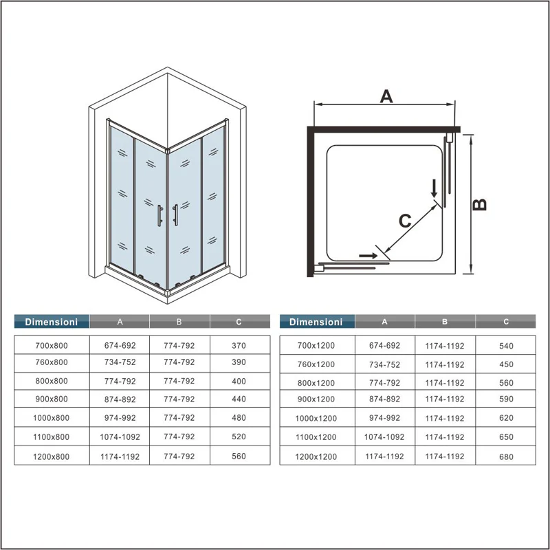 Aica Cabina Doccia Angolare Scorrevole Vetro Temperato Opaco 6mm - Image 7