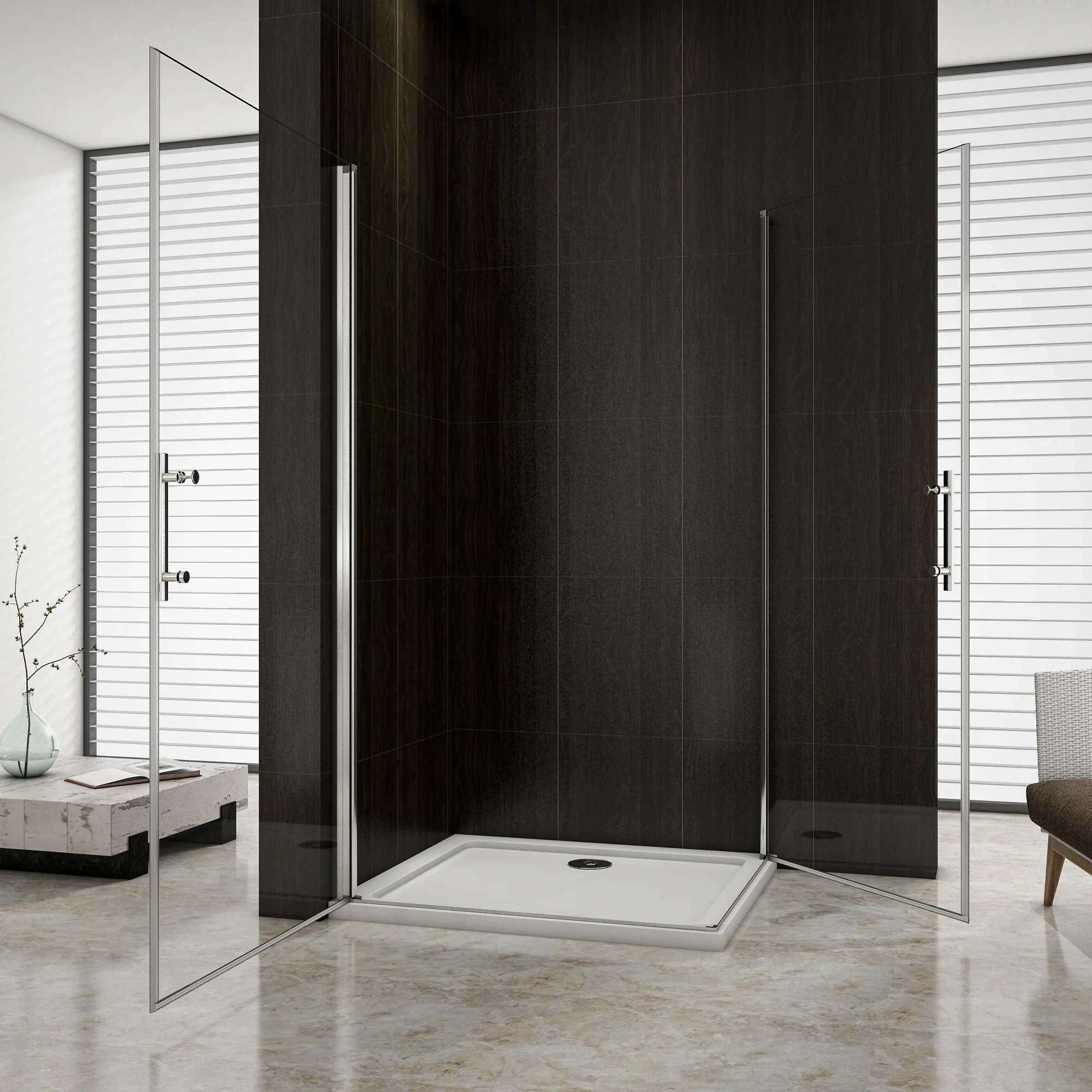 Aica 195 cm Box Doccia Angolare Due Porte a Battente Rotazione Di 180 Gradi Vetro Temperato 6 mm Anticalcare Trasparente varie dimensioni - Image 3