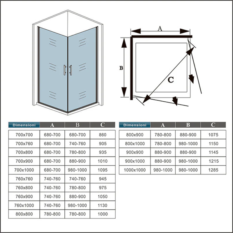 Aica 195 cm Box Doccia Angolare Due Porte a Battente Rotazione Di 180 Gradi Vetro Temperato 6 mm Anticalcare Trasparente varie dimensioni - Image 6