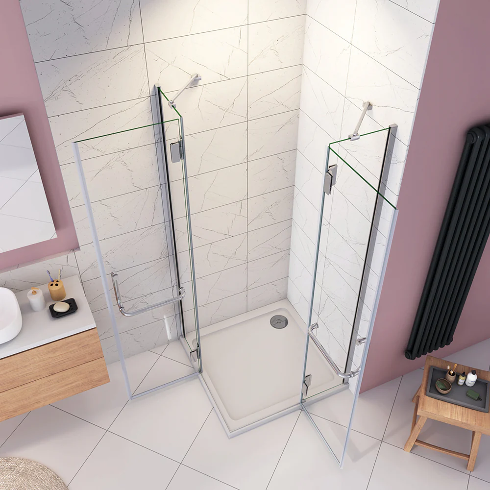 Box Doccia Angolare Porte Battenti in Vetro 8 mm Temperato Anticalcare con Portasciugamani Barre Stabilizzatrici - Image 3