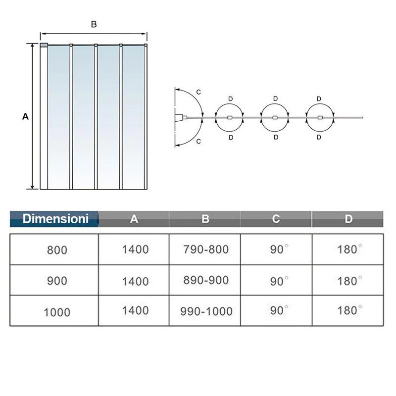 Aica Parete Per Vasca A Soffietto 4 Antine Sopravasca Pieghevole A Libro Vetro 4 mm Temperato Trasparente 100x140 cm - Image 6