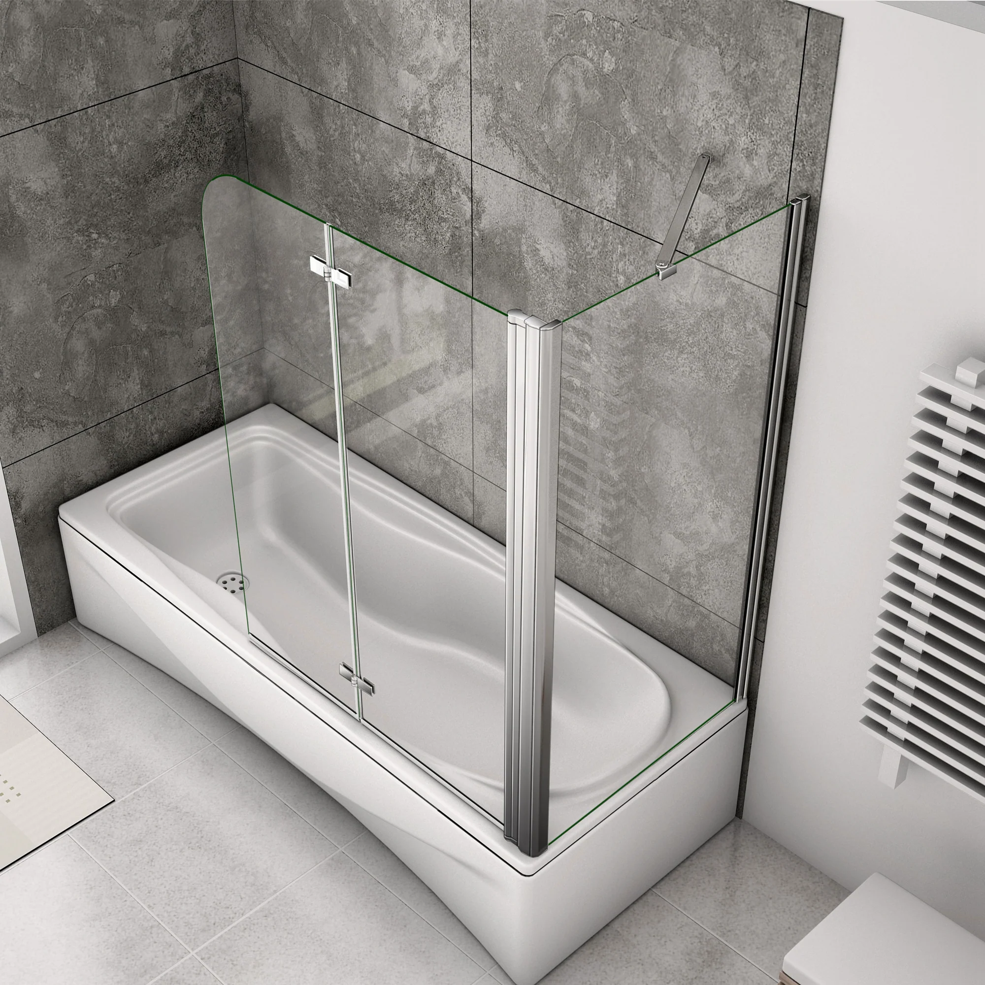 Aica Sopravasca / Parete Vasca Angolare Alta 140cm Vetro 6mm Temperato Trasparente Anticalcare Telaio In Alluminio Cromato Lucido - Image 3