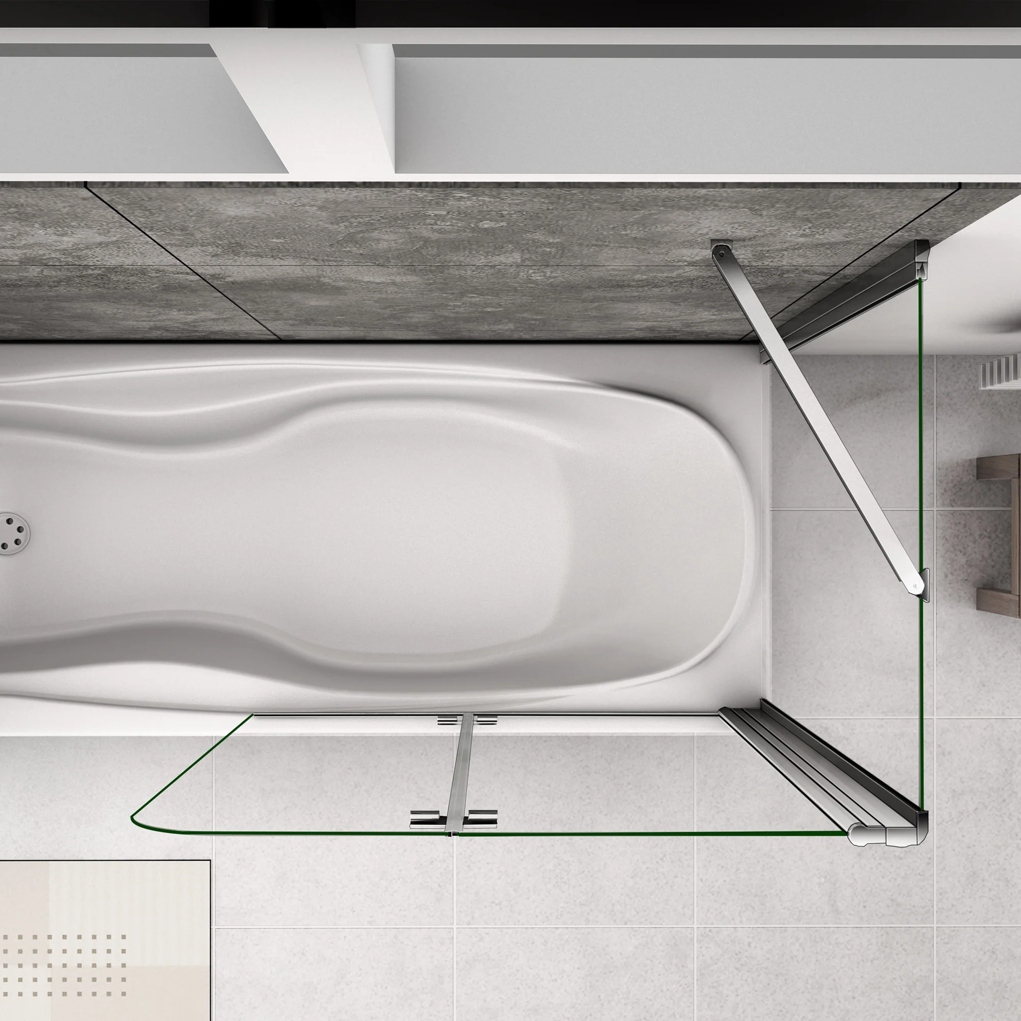 Aica Sopravasca / Parete Vasca Angolare Alta 140cm Vetro 6mm Temperato Trasparente Anticalcare Telaio In Alluminio Cromato Lucido - Image 4