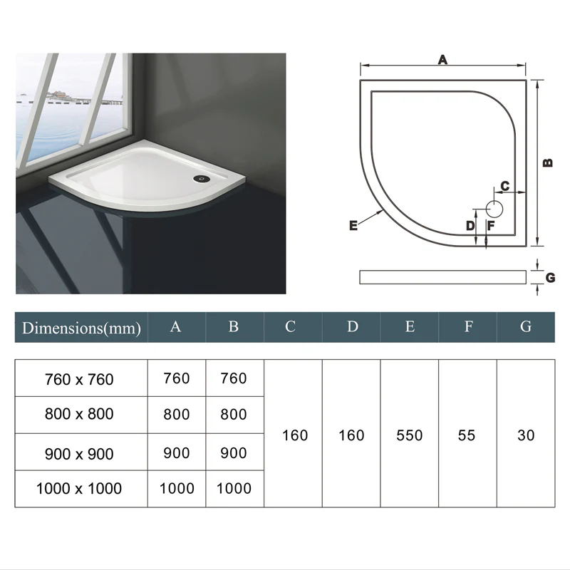 Aica Piatto Doccia Semicircolare Bianco Lucido Antiscivolo Antibatterico Ultraslim 3cm In Marmo e Resina Mista - Image 3