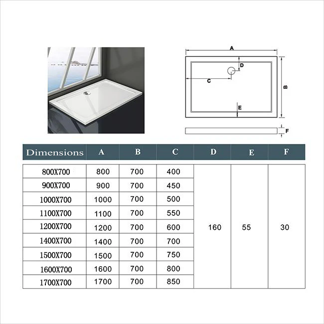 Aica Piatto Doccia Quadrato/Rettangolare Dimensioni Multiple In Marmo Minerale e Resina Mista Ultra Sottile Bianco Lucido Antiscivolo Antibatterico - Image 12