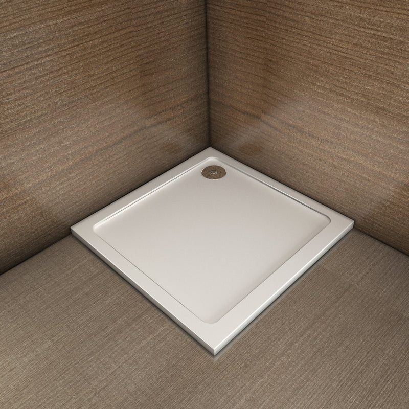 Aica Piatto Doccia Quadrato/Rettangolare Dimensioni Multiple In Marmo Minerale e Resina Mista Ultra Sottile Bianco Lucido Antiscivolo Antibatterico - Image 3