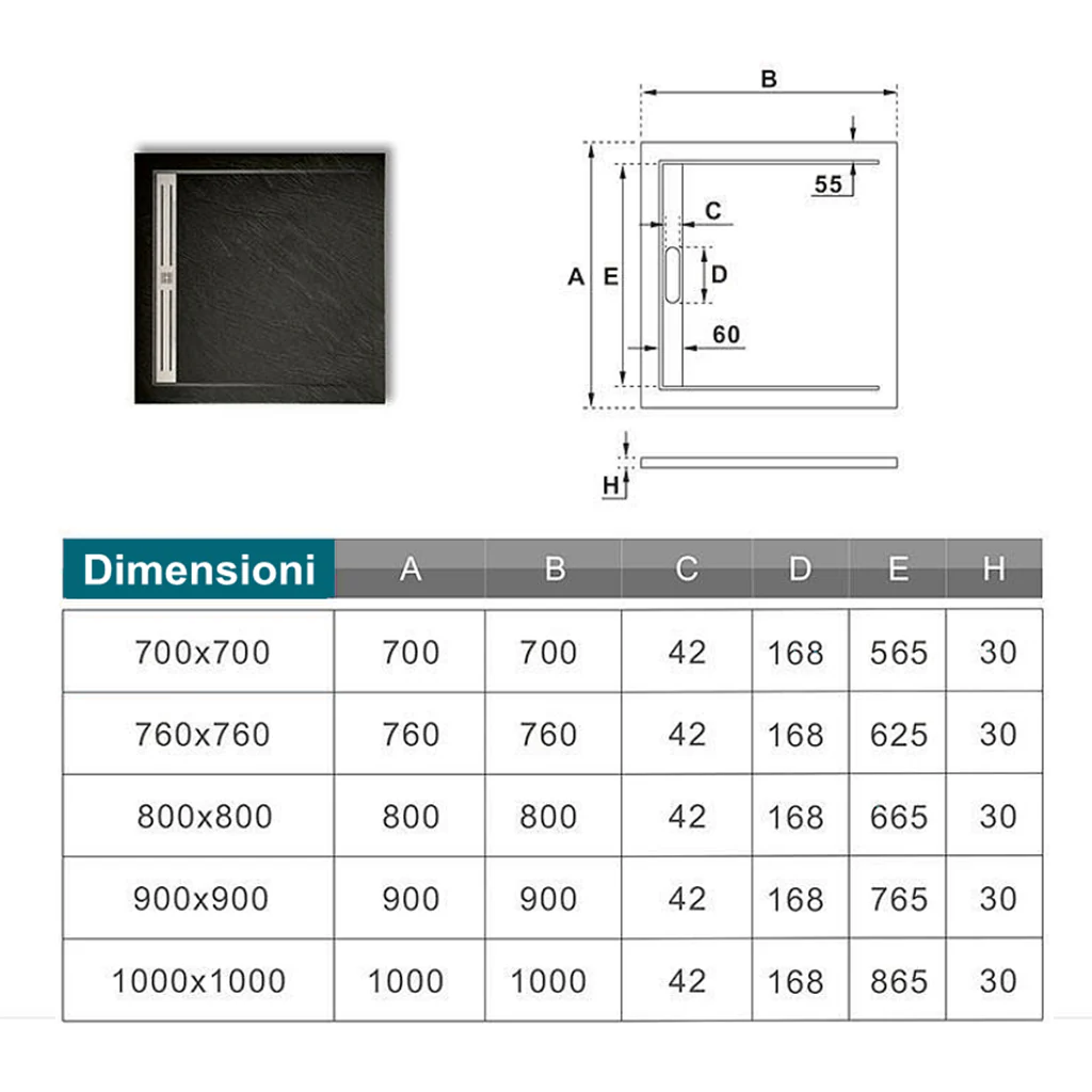 Aica Piatto Doccia Rettangolare/Quadrato In Pietra Vulcanica e Resina Mista Finitura Pietra Nera Ruvida Ultraslim Antiscivolo Antibatterico - Image 10
