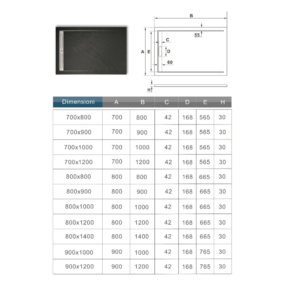Aica Piatto Doccia Rettangolare/Quadrato In Pietra Vulcanica e Resina Mista Finitura Pietra Nera Ruvida Ultraslim Antiscivolo Antibatterico - Image 9