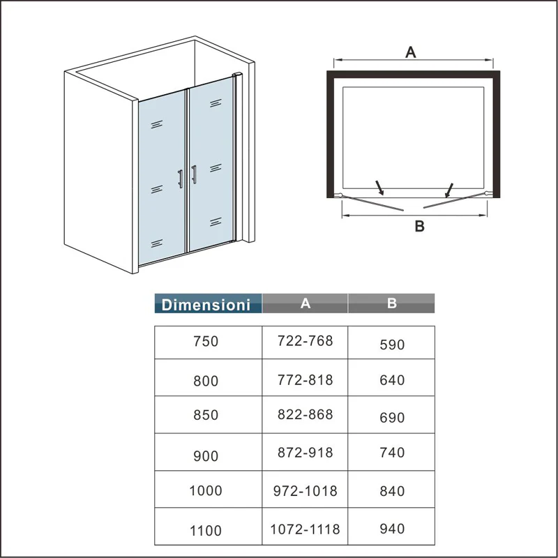 Aica 197cm Porta Doccia Per Nicchia Doppie Ante Battenti Saloon In Vetro 6 mm Temperato Trasparente Anticalcare - Image 7
