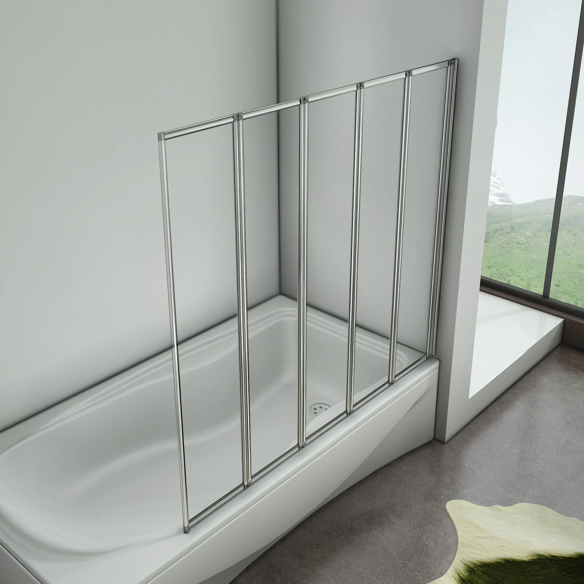 Aica Sopravasca 120x140 cm Parete Da Vasca Pieghevole A Libro 5 Antine Vetro Temperato Trasparente 4 mm Telaio In Processo Di Elettroforesi - Image 4