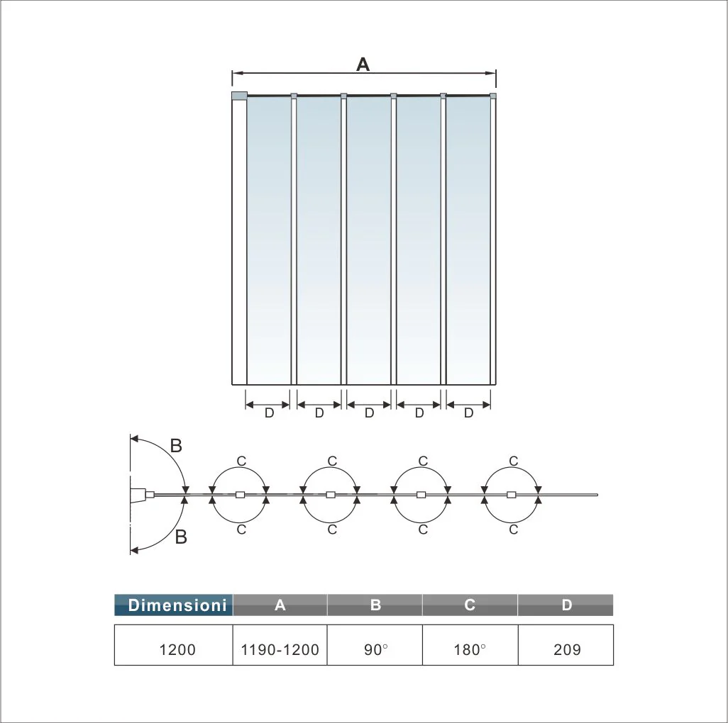 Aica Sopravasca 120x140 cm Parete Da Vasca Pieghevole A Libro 5 Antine Vetro Temperato Trasparente 4 mm Telaio In Processo Di Elettroforesi - Image 8