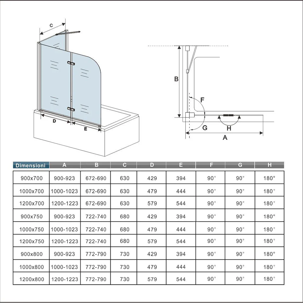 Aica Sopravasca Parete Vasca Angolare 2 Ante Mobili Alta 140cm Vetro 6mm Temperato Trasparente Anticalcare Telaio In Alluminio Cromato Lucido - Image 6