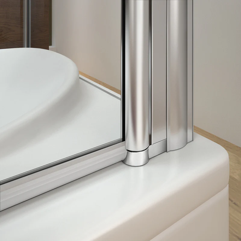 Aica Sopravasca Parete Vasca Angolare 2 Ante Mobili Alta 140cm Vetro 6mm Temperato Trasparente Anticalcare Telaio In Alluminio Cromato Lucido - Image 9