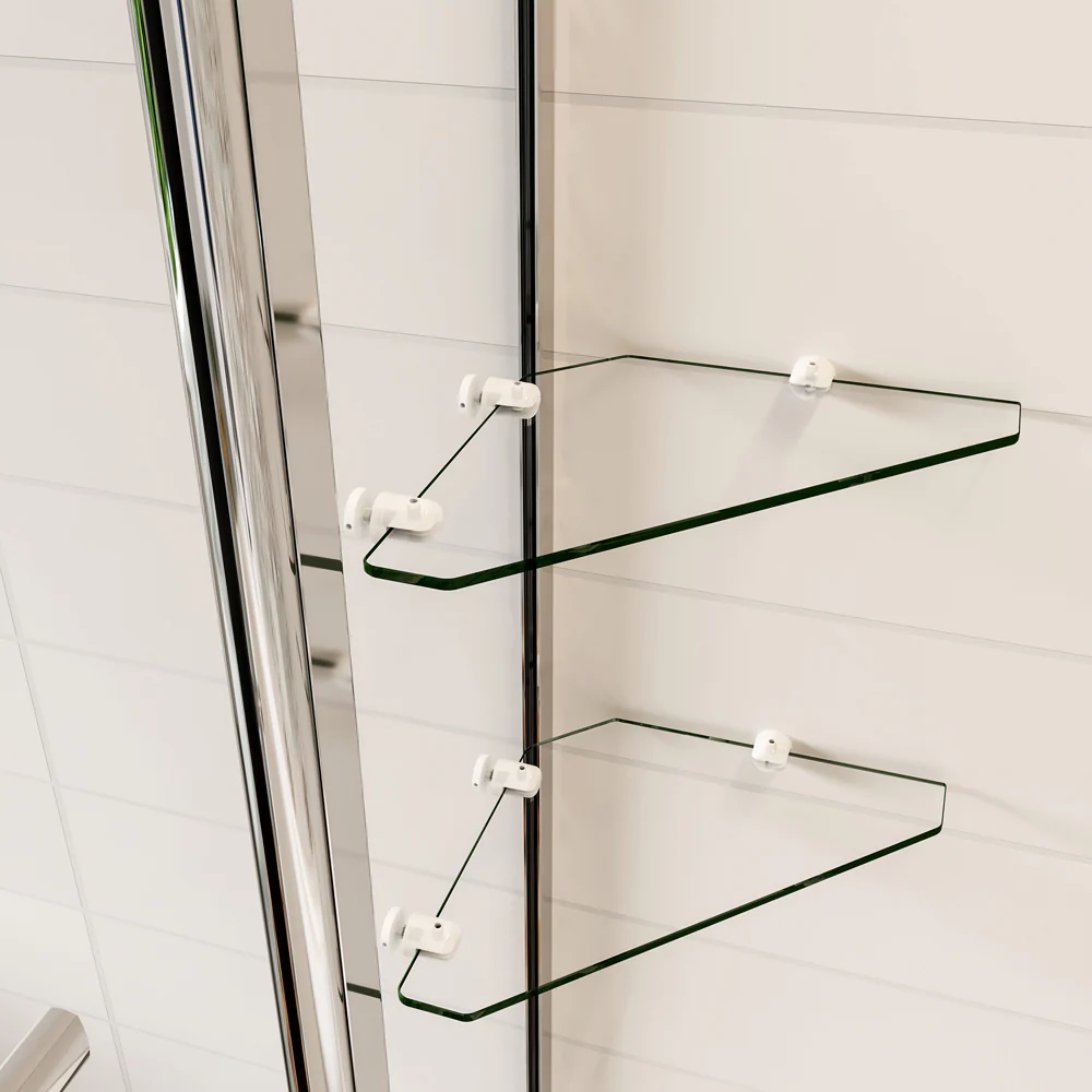 Aica 120x140 cm Sopravasca Parete Per Vasca Girevole 240° Vetro Temperato 6 mm Trasparente Inclusi Due Ripiani Maniglia Portasciugamani - Image 4