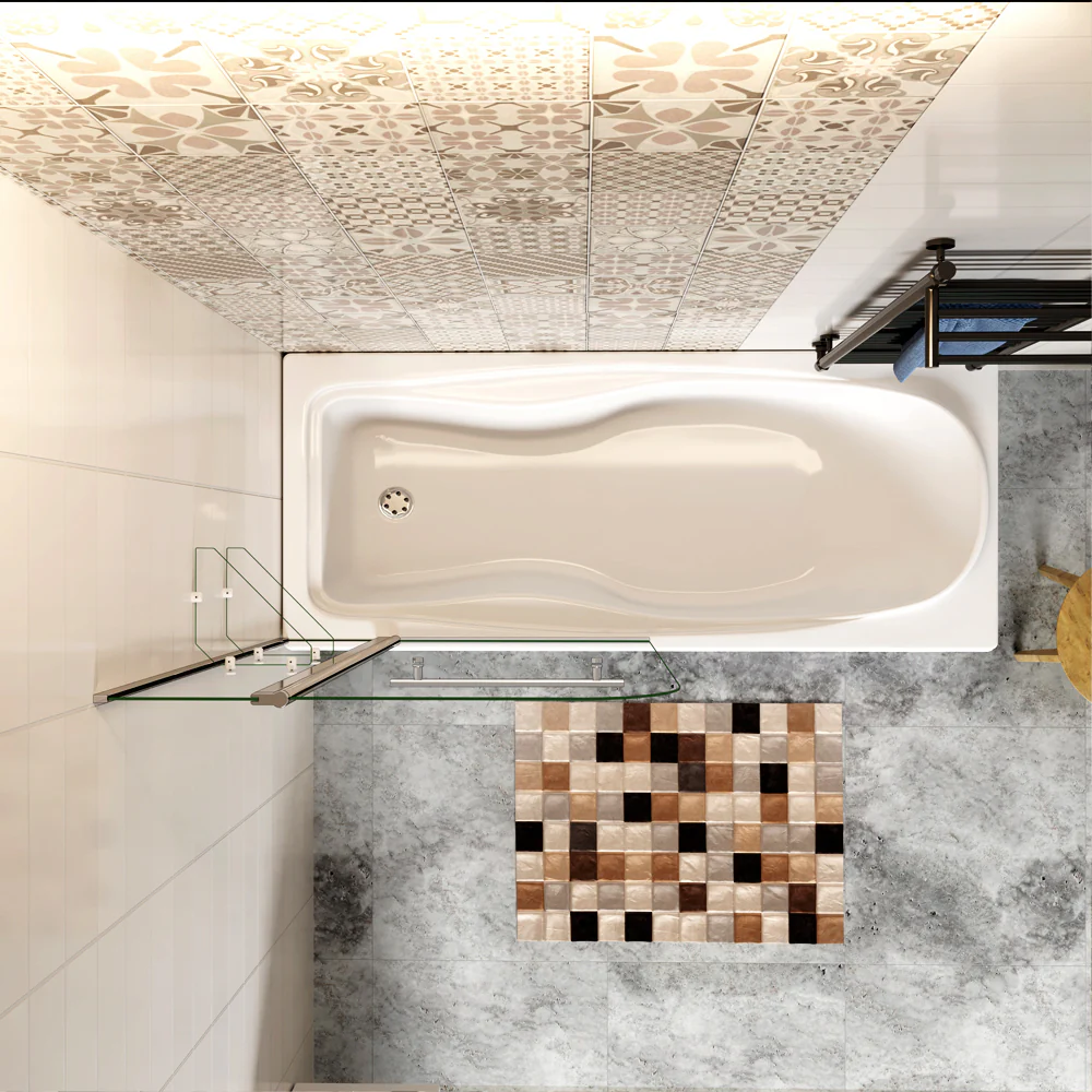 Aica 120x140 cm Sopravasca Parete Per Vasca Girevole 240° Vetro Temperato 6 mm Trasparente Inclusi Due Ripiani Maniglia Portasciugamani - Image 5