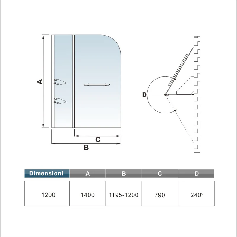 Aica 120x140 cm Sopravasca Parete Per Vasca Girevole 240° Vetro Temperato 6 mm Trasparente Inclusi Due Ripiani Maniglia Portasciugamani - Image 6