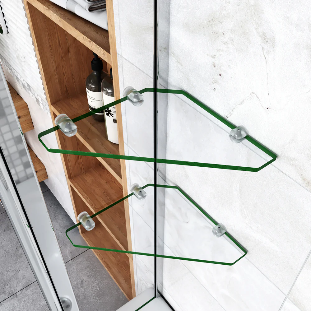 Aica 100x140 cm Sopravasca Parete Per Vasca Girevole 240° Vetro Temperato 6 mm Trasparente Inclusi Due Ripiani Maniglia Portasciugamani - Image 4