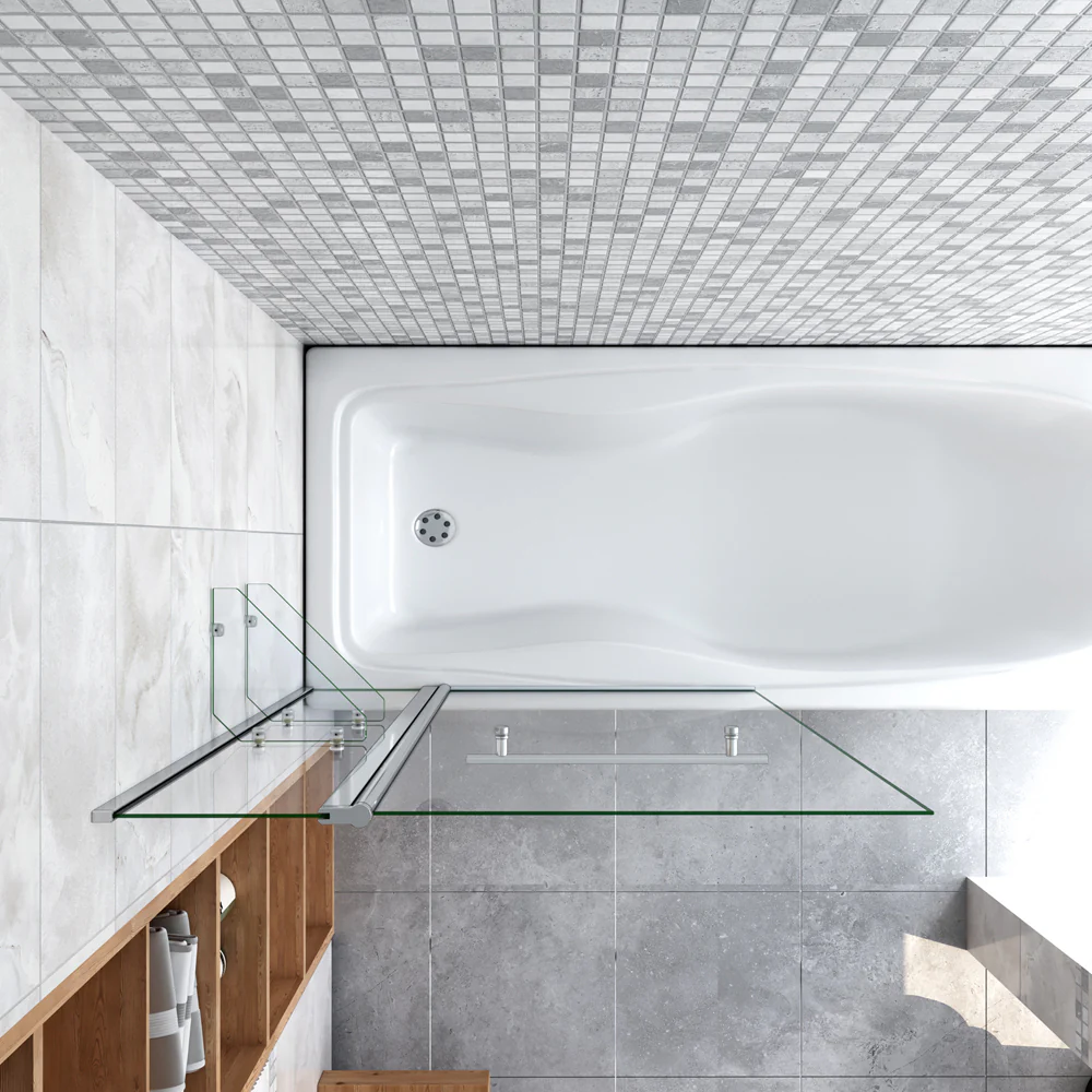 Aica 120x140 cm Sopravasca Parete Per Vasca Girevole 240° Vetro Temperato 6 mm Trasparente Due Ripiani/Mensole Maniglia Portasciugamani - Image 6