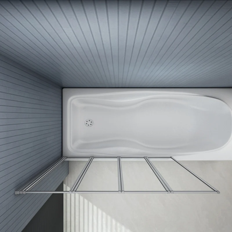 Aica 100x140 cm Sopravasca Parete Per Vasca Pieghevole a Libro Vetro 4 mm Temperato Trasparente Da 4 Antine Telai Cromati Lucidi - Image 3