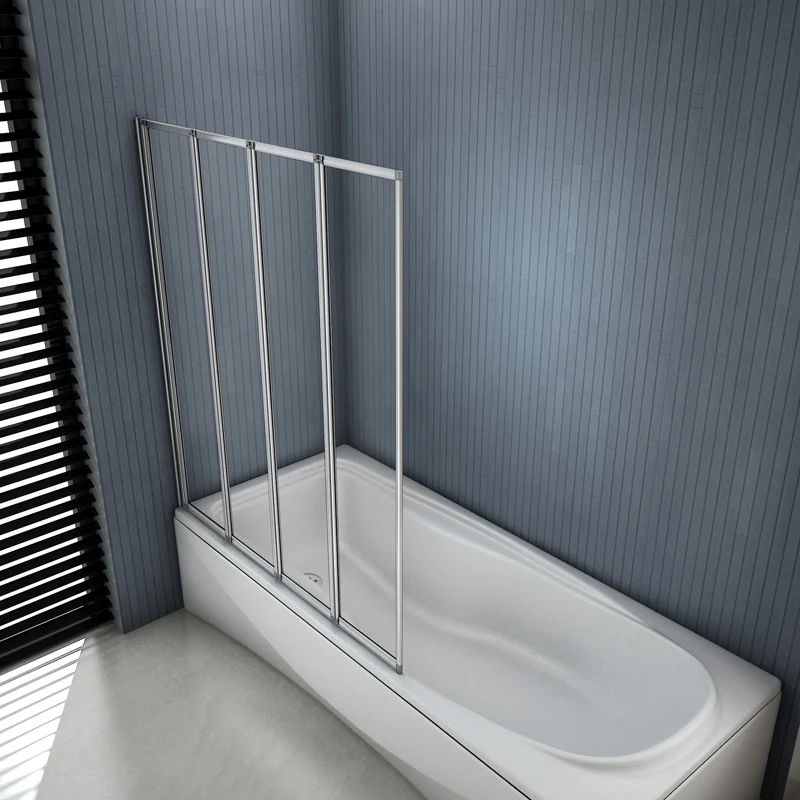 Aica 100x140 cm Sopravasca Parete Per Vasca Pieghevole a Libro Vetro 4 mm Temperato Trasparente Da 4 Antine Telai Cromati Lucidi - Image 4
