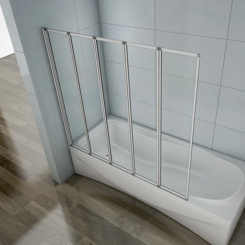 Aica 120x140 cm Sopravasca Parete Da Vasca Pieghevole A Libro 180 Gradi 5 Antine Vetro Temperato Trasparente 4 mm - Image 5