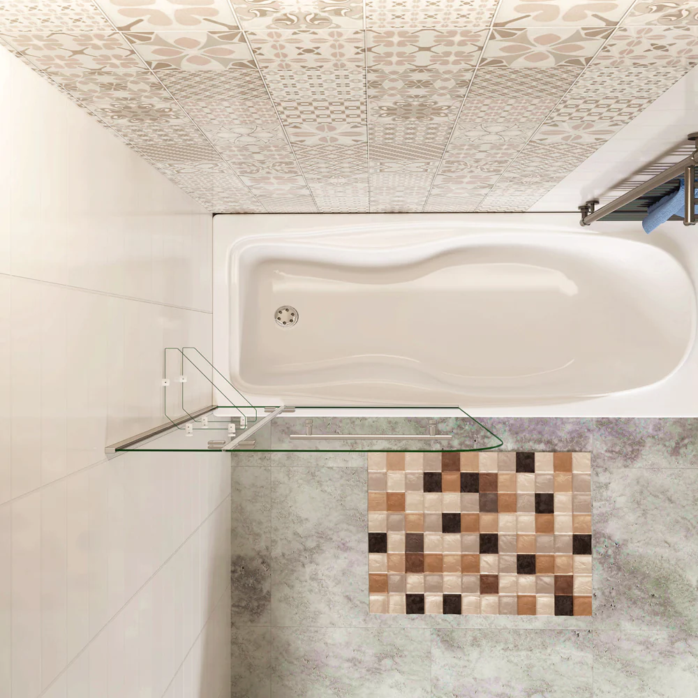 Aica Sopravasca Parete Doccia Per Vasca Girevole Inclusi Due Ripiani Vetro Temperato 5 mm Trasparente Maniglia Porta Asciugamani Alta 140cm - Image 4