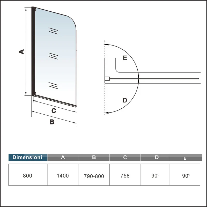 Aica 80x140 cm Sopravasca Parete Per Vasca Pannello Singolo Vetro Temperato 4 mm Trasparente Telaio Con Processo Elettroforesi - Image 4