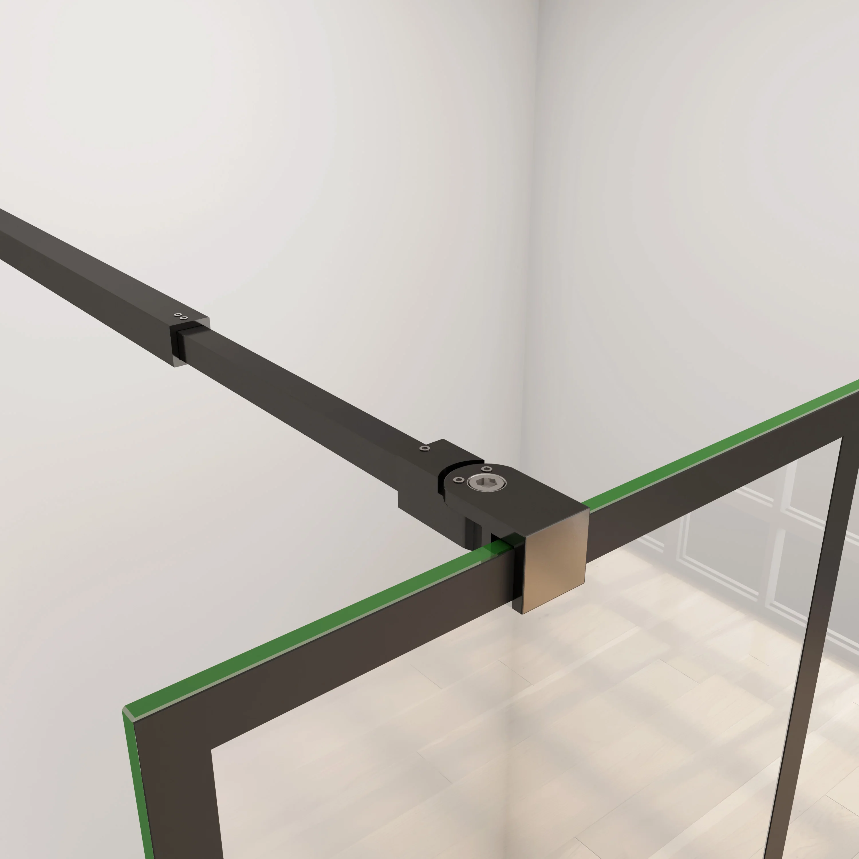 Aica Walk In  Box Doccia Parete Fissa in Vetro Temperato 8 mm Anticalcare Serigrafato Nero con Riquadri Barra Stabilizzatrice Telaio Nero Opaco - Image 4