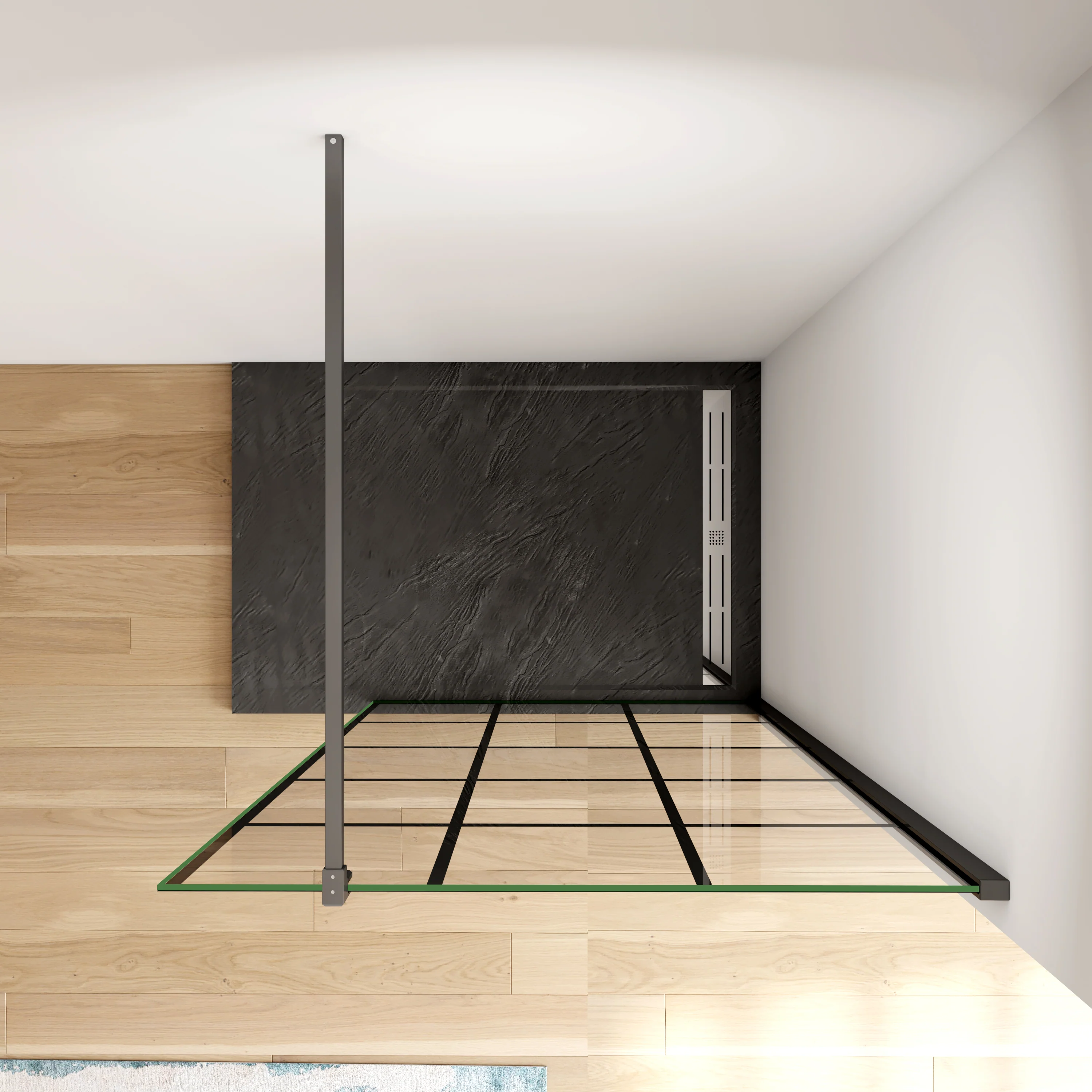 Aica Walk In  Box Doccia Parete Fissa in Vetro Temperato 8 mm Anticalcare Serigrafato Nero con Riquadri Barra Stabilizzatrice Telaio Nero Opaco - Image 8