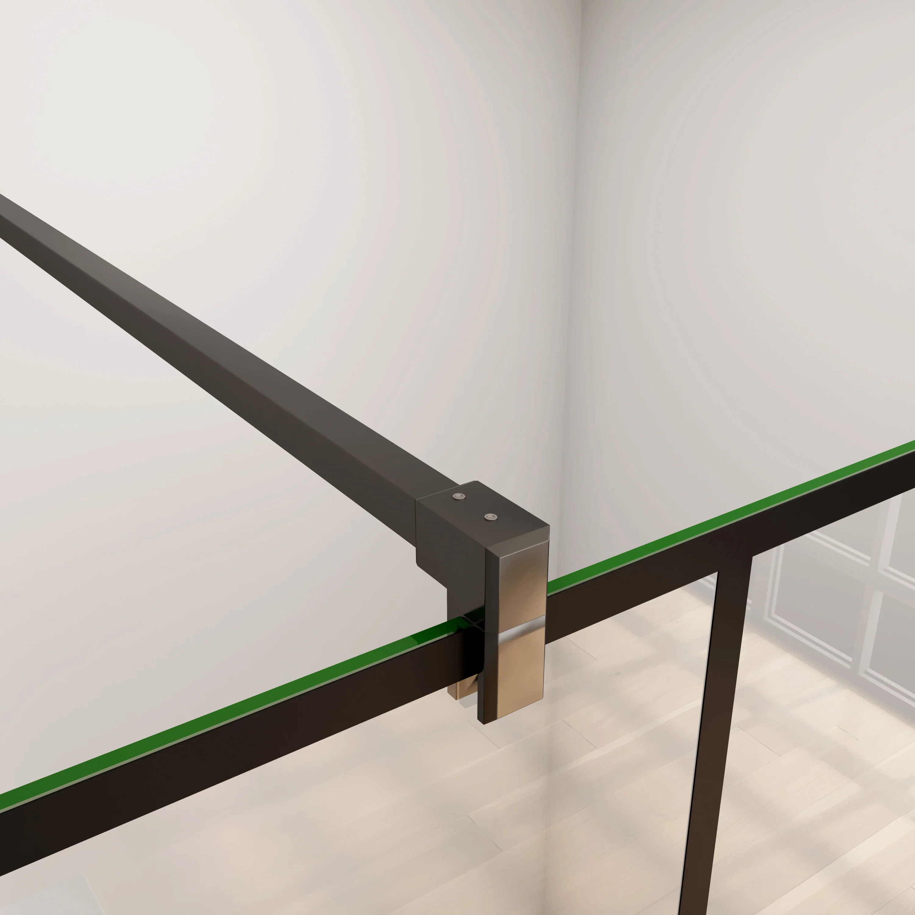 Aica Walk In  Box Doccia Parete Fissa in Vetro Temperato 8 mm Anticalcare Serigrafato Nero con Riquadri Barra Stabilizzatrice Telaio Nero Opaco - Image 9