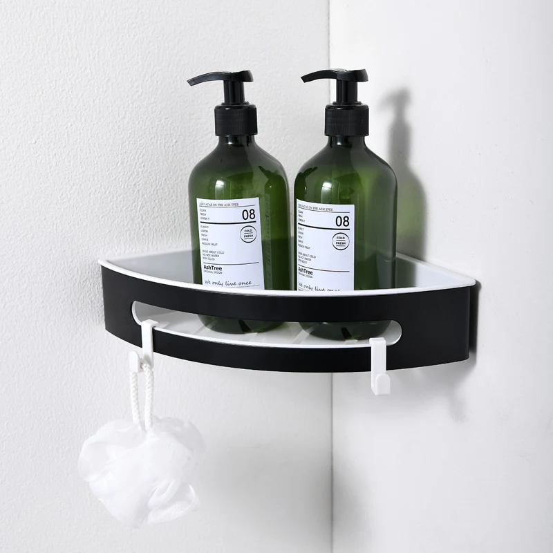 AICA Mensola Doccia Angolare Organizzatore Senza Chiodi SUS 304 Acciaio Inox ABS Cesto Antiruggine per Bagno Nero Opaca - Image 4