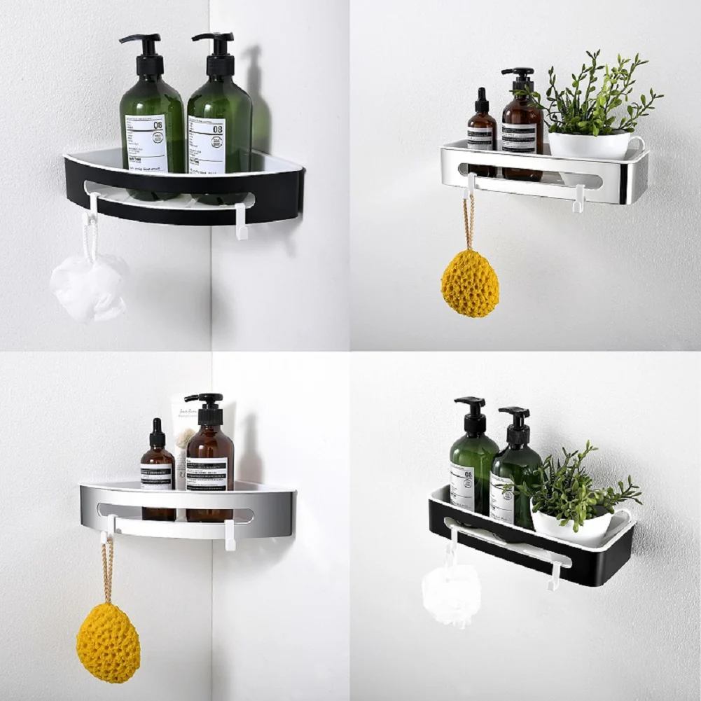 AICA Mensola Doccia Angolare Organizzatore Senza Chiodi SUS 304 Acciaio Inox ABS Cesto Antiruggine per Bagno Nero Opaca - Image 8