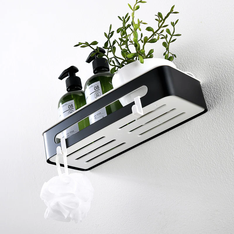 AICA Mensola Doccia Rettangolare Organizzatore Senza Chiodi SUS 304 Acciaio Inox ABS Cesto Antiruggine per Bagno Nero Opaca - Image 5