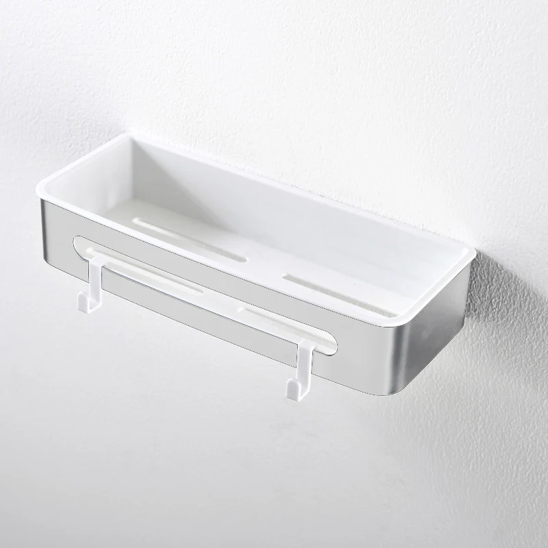 AICA Mensola Doccia Rettangolare Organizzatore Senza Chiodi SUS 304 Acciaio Inox ABS Cesto Antiruggine per Bagno Argento Lucidato - Image 3