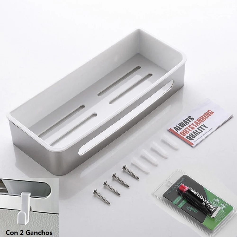 AICA Mensola Doccia Rettangolare Organizzatore Senza Chiodi SUS 304 Acciaio Inox ABS Cesto Antiruggine per Bagno Argento Lucidato - Image 8