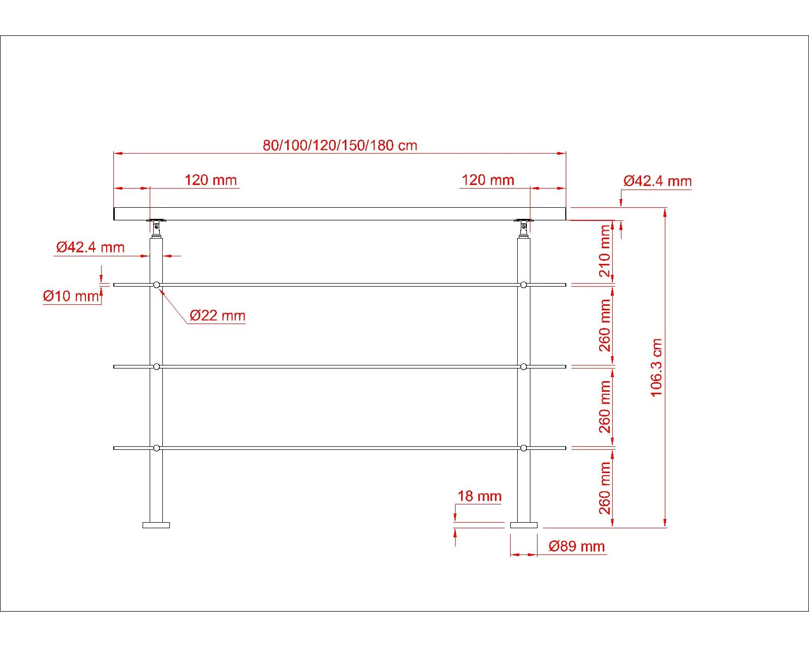 Balaustra Ringhiera Corrimano in acciaio inox 304 spazzolato 3 barre trasversali - Image 10