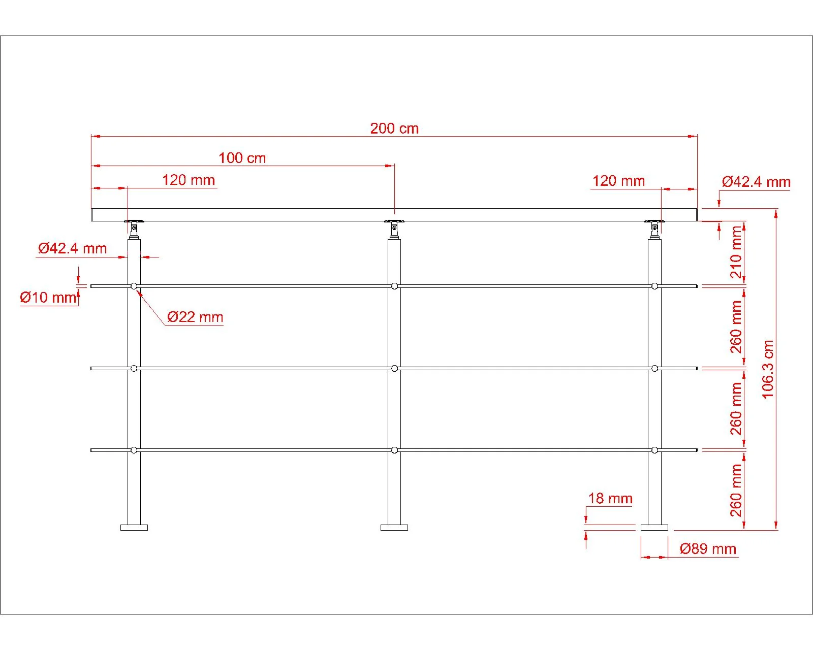 Balaustra Ringhiera Corrimano in acciaio inox 304 spazzolato 3 barre trasversali - Image 11