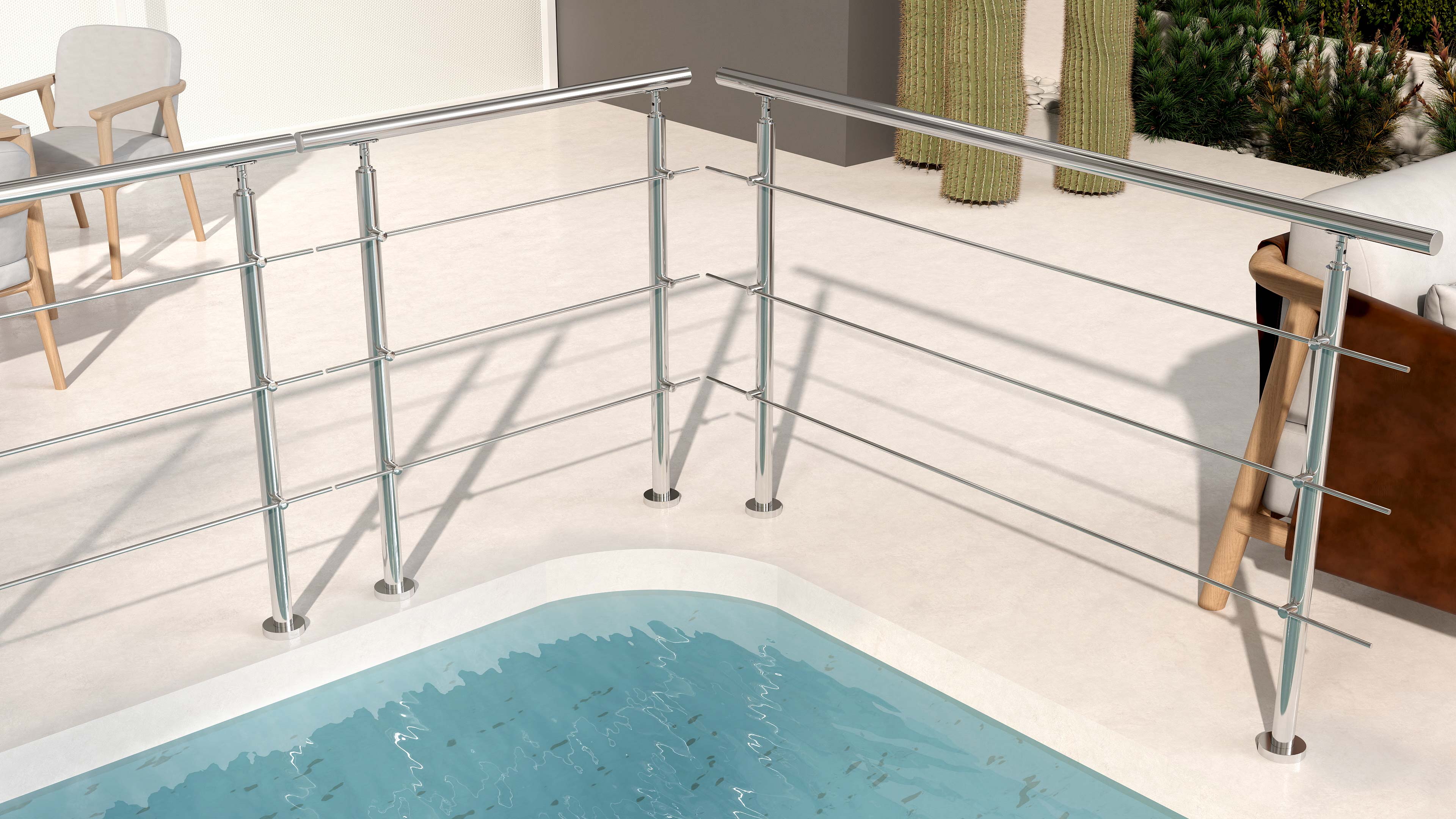 Balaustra Ringhiera Corrimano in acciaio inox 304 spazzolato 3 barre trasversali - Image 7